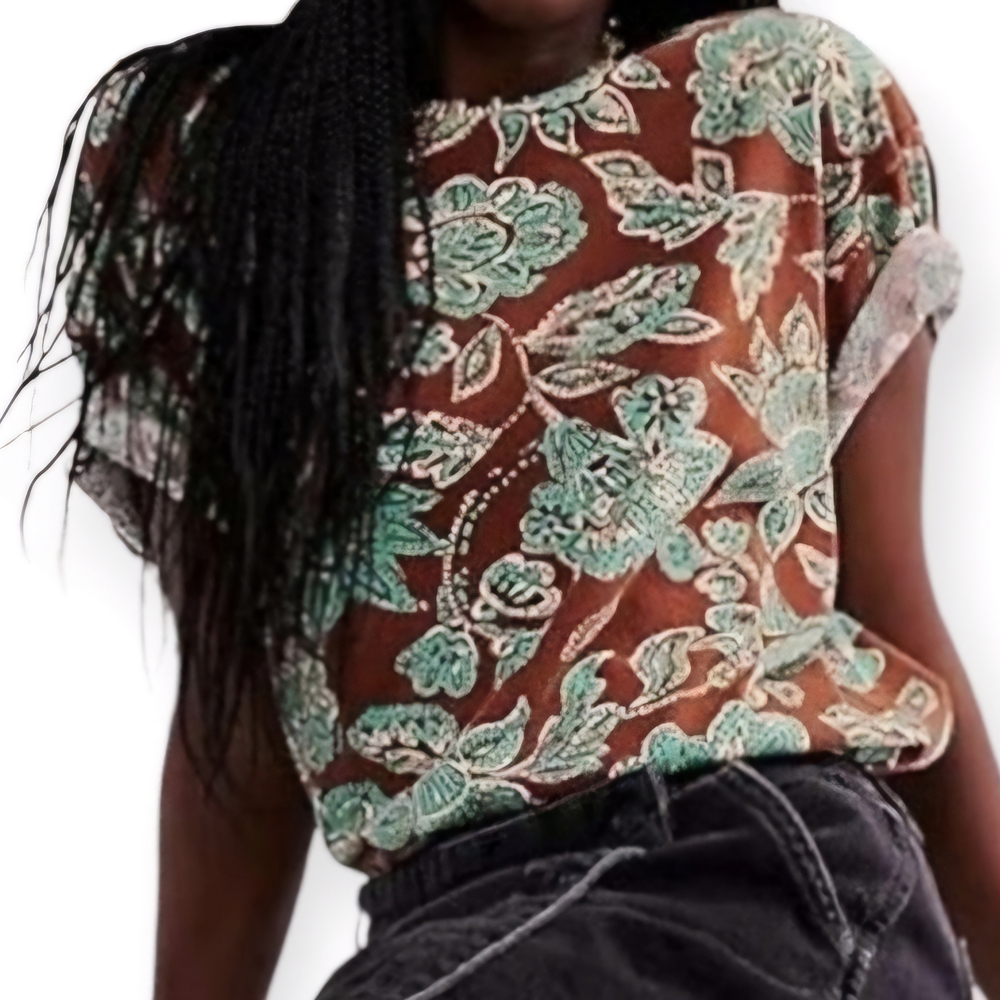 We The Free Nina Floral Brown and Green Women's Top XS